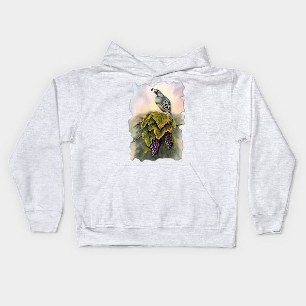 Vineyard Quail Kids Hoodie by Dave Bartholet Wildlife Art